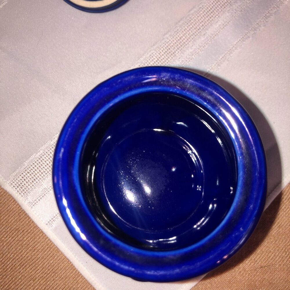 Cobalt Blue Ceramic Creamer Pitcher & Sugar Set featuring embossed fruit design - Picture 3 of 9